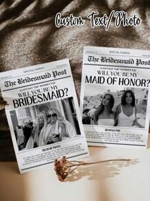 1pc- Customized Newspaper Bridesmaid Proposal Cards, Personalized Customized Photo Bridesmaid Proposal Cards, Bridesmaid Information Cards, You Are Willing To Be My Bridesmaid Card, Thank-You Cards, Bridesmaid Invitations, Create Your Own Card With Text Added, Customized Bridesmaid Commemorative Occasion Cards,Art Activities For Personal Items