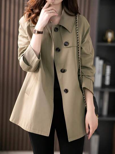 Elegant Women's Front Open Autumn Jacket, Fashionable Classic Trench Coat Design, Suitable For Daily Wear And Spring/Autumn Travel