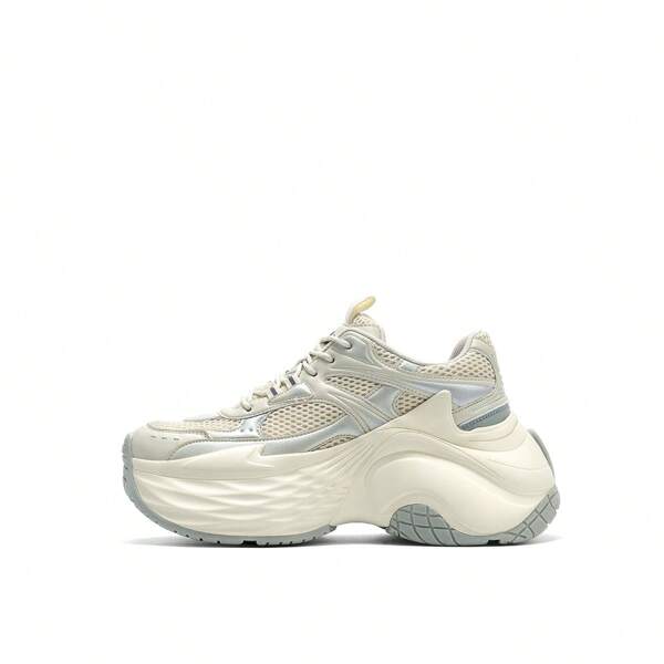 BASLS 2025 Summer Casual Shoes For Women, Breathable Platform Sneakers, Solid Color Lace-Up Chunky Sneakers, Suitable For Vacation, Outdoor, All Season
