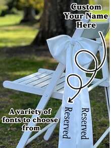 Cinta personalizada elegante para silla de boda, emblema conmemorativo de boda, emblema de tela de boda, cinta para silla reservada (ancho del moño 25 cm, ancho de la cinta 10 cm) - Multicolor - Ver 2