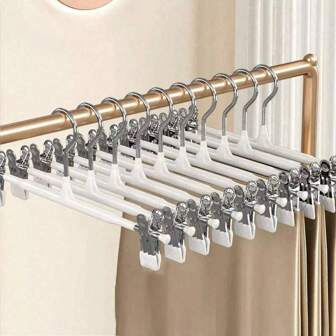 10/20pcs Non-Slip Pants/Clothes Hangers With Clips, Stainless Steel Rust-Proof Thickened Laundry Drying Racks For Home Use