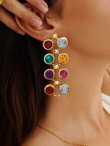 1 Pair Fashion Personalized Color Block Rhinestone Stud Earrings, Retro Style - Colorful - View 2