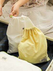 Nylon Waterproof Drawstring Bags, Suitable For Travel, Vacation, Home Use To Organize Clothes, Shoes, Dirty Laundry; Available In Blue, Yellow, White, 2 Sizes Each Color, Waterproof, Dust-Proof, Convenient Drawstring Design - Multicolor - View 3