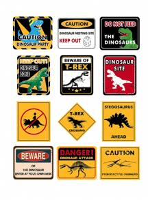 12Pcs Dinosaur Wall Signs,Dinosaur Party Funny Warning Tags,Dinosaur Theme Birthday Party Decor,Wedding Supplies,Bridal Shower Favors,Babyshower Decor,Gender Reveal Party Supplies,Jurassic Decorations,Holiday Party Favors,Party Background Decoration,Photo Booth Props