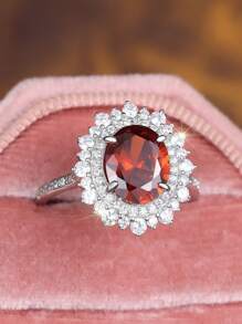 1pc Elegant S925 Silver Red Cubic Zirconia Ring, Luxurious & Personalized Design, Suitable For Wedding, Engagement, Party Wear