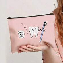 多功能帆布拉链袋，可收纳珠宝、指甲护理、充电线等 - 中性面料收纳袋，情人节、万圣节、圣诞节、儿子、女儿、妻子、丈夫、返校旅行必备品的完美礼物，旅行配件，旅行包，假期学校用品，珠宝盒，珠宝收纳袋 - 粉色 - 查看 5