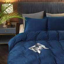 DIvellow Velvet Duvet Cover Queen Set Sage Green Comforter Cover 3Pcs Ultra Soft Cover Breathable Solid Luxury Flannel Velour Duvet Cover Zipper Closure Corner Tie - 藏蓝色 - 查看 3