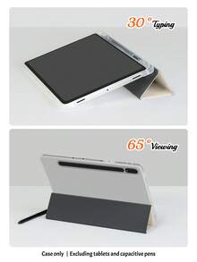 A Cute And Minimalist Clear Drop Back Case With Pen Slots, A Tri-Fold Stand Case With A Black Cat Pattern With Big Eyes, Support For Sleep-Wake Function, Compatible With IPad And Galaxy Tab