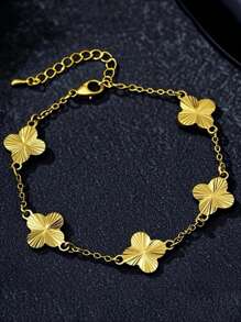 1pc Gold-Plated Clover Bracelet, Suitable For Women Daily Wear, Festival Jewelry Gift