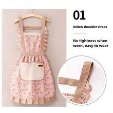 1 件帆布花卉手擦围裙，厨房家用烹饪防油防污围裙，烹饪围裙，配有可调节腰带和手擦设计，由透气面料制成，可爱的花卉围裙，适用于厨房和浴室，家居用品 - 彩色 - 查看 7