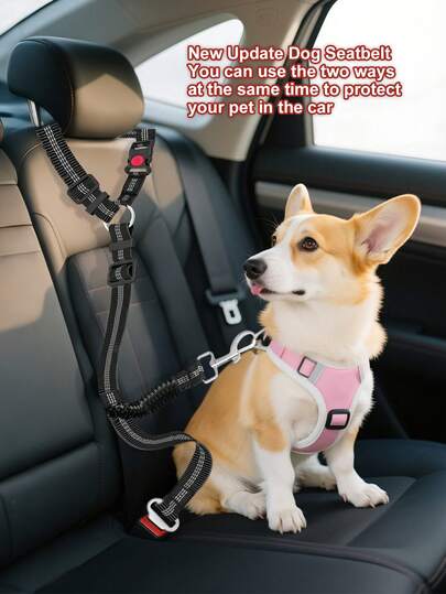 1pc Multipurpose Pet Car Seat Belt, Provides 2-In-1 Protection For Pets, Can Also Be Used As A Leash, Adjustable Length, Elastic Cord Prevents Sudden Impact, Outdoor Dog Leash Dog Car Seat Car Seat Covers Dog Car Seat Cover Pet Car Seat