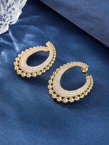 1 Pair Fashionable Copper Material Cubic Zirconia Decor Oversized Hoop Earrings - 020846 - View 1
