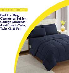 JIANGTAO-Dorm Room Essentials College Bedding Comforter Set 5 Piece Twin XL Size Bed In A Bag For College Students Boys And Girls, Twin XL, Navy Blue - 藏蓝色 - 查看 5