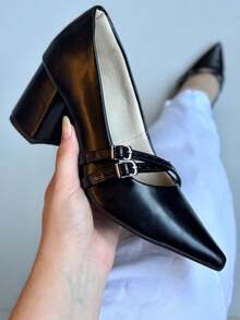 Comfortable Pumps With Buckles – 7cm Heel And Basic Elegant Party PU Leather Buckle Office Party - 黑色 - 查看 1