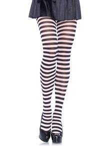 Women's Nylon Striped Tights - 黑色/白色 - 查看 2