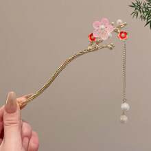 1 Peça Presilha de Cabelo Retrô com Borlas, Acessório de Cabelo Elegante Decorado com Pérolas e Cristais, Garra de Coque de Alta Qualidade para Mulheres e Meninas, Clipe de Coque Estilo Chinês Hanfu, Fixador de Coque, Ornamento de Cabelo de Liga, Pino de Cabelo, Formador de Coque, Peça de Cabelo, Presilhas para Arrumação de Cabelo