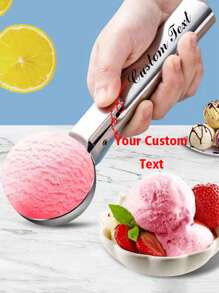 Customizable Text/Logo Stainless Steel Dual-Use Ice Cream Scoop, Multi-Functional Ice Cream Ball Scooper & Fruit Spoon - Silver - View 1