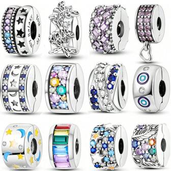 1 Pc Silver Plated Clip Charms Collection Vintage Exquisite Good Details Dragonfly Star Blue Eye Clip Bead Charm Suitable For Bangle Bracelet Necklace Beads For Diy Jewelry Makingwomen Jewelry Gift For Girl