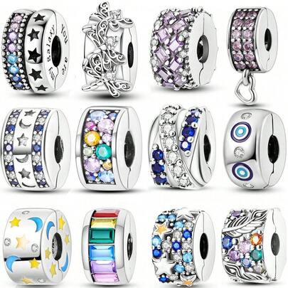 1 Pc Silver Plated Clip Charms Collection Vintage Exquisite Good Details Dragonfly Star Blue Eye Clip Bead Charm Suitable For Bangle Bracelet Necklace Beads For Diy Jewelry Makingwomen Jewelry Gift For Girl