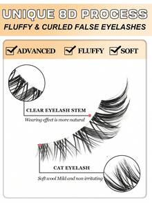 Asiteo 5 Pairs Cat Eye False Eyelashes, Natural Looking 3D Faux Mink Soft Anime Cosplay Thick False Eyelashes - 眼尾拉長款 - 查看 3