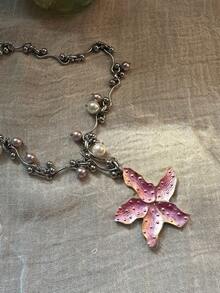 1pc Lilly Flower Pearl Tassel Necklace, Multi-Color Resin & Metal Material, Fashion & Personalized, Suitable For Women Party & Daily Wear - Nhiều màu - Xem 7