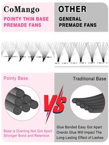 CoMango 300Fans 0.05mm Premade Volume Fan 14D Individual Eyelash Thin Pointy Base Premade Russian Volume Lash Extensions Lash Clusters,Eye Lash Clusters,Individual Eyelashes,Lashes,Fake Lashes - Black - View 5
