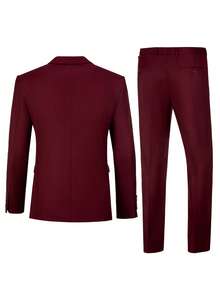 Bộ vest nam 2 mảnh màu đỏ rượu vang trơn, áo blazer và quần tây có túi, trang phục trang trọng cho đám cưới, tiệc tùng và các dịp kinh doanh. Kích cỡ từ XS đến XXXL. - Màu Đỏ Sâu - Xem 3