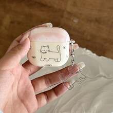 Custodia per cuffie a forma di orecchie di gatto a righe pastello minimalista estiva, con targhetta in acrilico a forma di gatto, compatibile con Apple Pro 3/Pro 2/Pro/ 3/2/4, custodia per cuffie da donna alla moda, custodia per cuffie minimalista, custodia per cuffie Apple, cover per cuffie Apple, regalo per le vacanze - Rosa Baby - Visualizzare 5