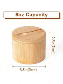 1 Piece Bamboo Salt And Spice Storage Container With Magnetic Swivel Lid And Spoon, Bamboo Organizer Box For Salt, Pepper, Spices, Sugar, 6 Oz