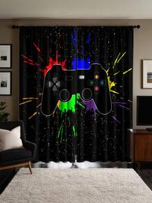 2 Pieces Of High-Definition Digital Color Game Console Handle Printed Decorative Curtains, Made Of Polyester Material, With Easy-To-Install Rod Pocket Design, Featuring A Modern Home Style, Semi-Transparent For Privacy Protection, Suitable For Daily Decoration In Bedrooms, Living Rooms, Game Rooms, Etc. - Game Console 1 - View 7