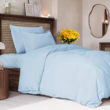 Cover Queen Size Set - Extra Soft Queen Size Duvet Cover 90 X 90 With 2 Pillow Shams - Hotel Luxury Easy Care And Fade Free W/ Zipper Closures & Ties - Breathable Bedding Set (Light Sage Green) - 20 - 淡藍色(無被子) - 查看 1