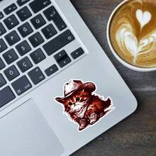 1PC 3-Inch Removable Vinyl Waterproof Creative Cute Fluffy Kitten In Cowboy Outfit Sticker For Laptop, Phone Case, Water Bottle, Journal, Notebook, Helmet, School Supplies, Dorm Decor, Office Desk, Car Window, Luggage, Skateboard, Toolbox, Motorcycle, Car Bumper, Kindle – Aesthetic Animal Sticker/"Western Animal Sticker"/Western Gifts For Cat Moms - Multicolor - View 6