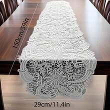 优雅的白色天鹅绒蕾丝椭圆形桌布 - 花卉图案涤纶桌布，适合餐厅、咖啡和家居装饰，非常适合节日餐桌布置，餐桌配件 - 蝴蝶图案 - 装饰纹理，餐桌装饰 - 彩色 - 查看 16