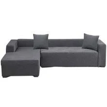 L-Shape Sectional Sofa Cover 2-Pieces Couch Chaise Cover For 3 Seater + 4 Seater Sofa With 2PCS Pillowcases Soft Jacquard Elastic Stretch Sofa Slipcover Protector Couch L Shape Sofa Slipcover - Grey - View 9