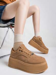 Alan Vincent【免费退货】【厚底鞋系列】新款女士休闲鞋，女士厚底鞋，棕色鞋，舒适运动鞋，增高6厘米，派对鞋，适合娇小女性，透气运动鞋，时尚百搭