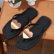 Dép xỏ ngón thời trang nữ có khóa trái tim lấp lánh, thoải mái khi ở nhà, tiệc tùng, bãi biển, sử dụng ngoài trời vào mùa hè - màu đen - Xem 3