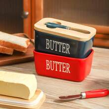 1pc 350ml Ceramic Butter Jar With Lid And Butter Knife, 4 Colors Available - Perfect For Home Cheese Jar, Butter Box, Butter Knife, Cheese Knife, Scraper - Butter Container, Sealed Butter Box, Butter Dish