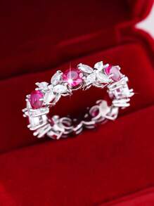 1pc Elegant Simple Square Design Zirconia Stone Ring, Suitable For Ladies As Valentine's Day, Wedding, Anniversary Gift And Daily Wear, Party Occasions