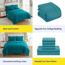 JIANGTAO-Dorm Room Essentials College Bedding Comforter Set 5 Piece Twin XL Size Bed In A Bag For College Students Boys And Girls, Twin XL, Navy Blue - 藍綠色 - 查看 6