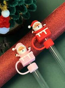 1 /2 /3 /6PCS Christmas Silicone Straw Cover, Suitable For 40oz/30oz/10mm Sippy Cup, Water Cup Decoration Accessories Reusable Straw Cover, Portable Protective Plug Decoration, For Christmas Gifts, Cup Accessories, Party Holiday Gifts To People
