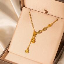1 Pc Metal Circular Couple Necklace, Suitable For Everyday Wear