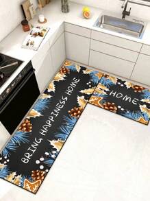 1pc Premium Diatomite Kitchen Mat With Christmas Element Letter Pattern, Modern Minimalist Fusion Of Natural Elements, 3mm Thickness, Absorbent Kitchen Rug And Mat, Simple Diatomite Soft Rubber Mat, Suitable For Kitchen, Bathroom, Entryway, Laundry Room And More