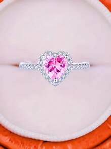 1pc Fashionable, Minimalist, Delicate, Elegant & Unique Ins-Style Heart Shaped Rhinestone Engagement/Wedding Ring, Suitable For Everyday Wear And As A Gift For Girlfriend/Wife On Valentine's Day