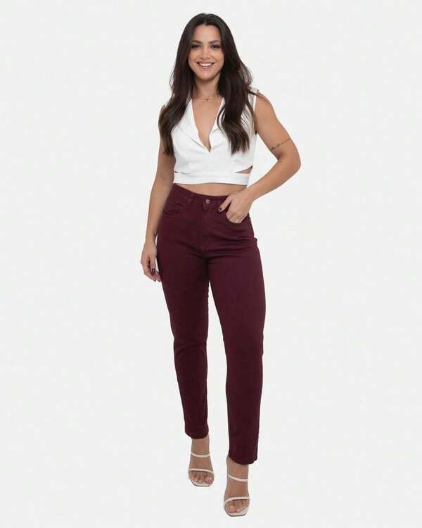 Calça Jeans Vinho Bordo Cor Inverno Denim Lycra Elastano