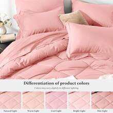 Newspin Queen Bed In A Bag 8 Pieces Comforter Set, Black All Season Bed Set, Queen Bedding Sets With Comforter And Sheets, Pillow Shams, Flat Sheet, Fitted Sheet, Pillowcases And Bed Skirt - 粉色 - 查看 4