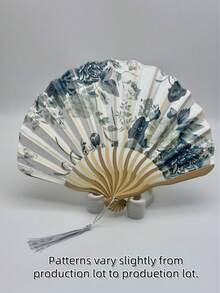 1 件中国风手持折扇，带流苏，水墨花卉图案，经典复古道具，夏季旅行便携式传统折扇，中国风舞蹈工艺扇，母亲节礼物和春夏派对夏季清凉、海滩、旅行的最佳选择