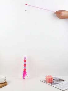 1 件随机颜色新款弹力绳仿真毛毛虫猫玩具棒适用于猫