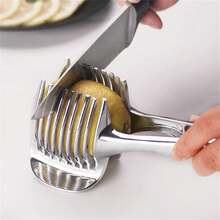 Kitchen Gadgets Handy Stainless Steel Onion Holder Potato Tomato Slicer Vegetable Fruit Cutter Cooking Tools Accessories - White - View 4