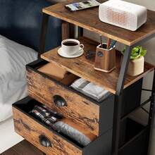 SAFONUS Buros para recamara, Burós Mesa de Noche con 4 cajones y Estante de 2 Niveles, Organizador de Tela para vestidor para Dormitorio, Armario, Pasillo, guardería, Mesa Auxiliar, Mueble Lateral - Marrón - Ver 7