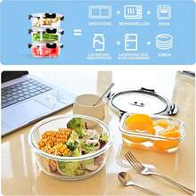 ERUIV Glass Containers With Lids, (6 Pieces) 950ml Glass Ready-Meal Containers, Round Microwave-Friendly Glass Plates With Lids, Airtight Glass Storage Containers With Lids, Leak-Proof Food Containers - 透明圓6x950ml - 查看 6